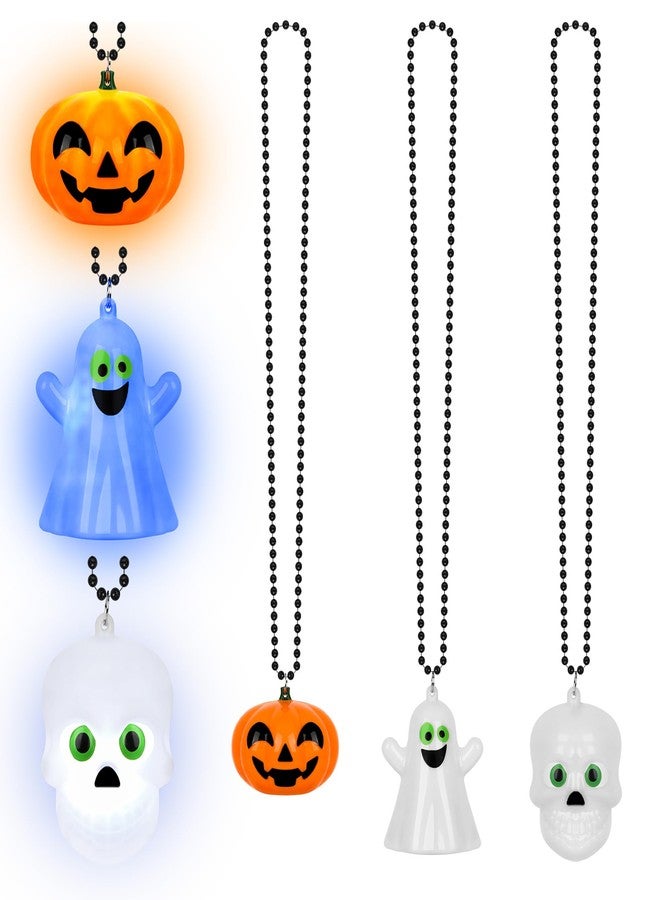 EOBOH 3PCS Halloween Necklace, Light up Halloween Necklaces with Pendant, Yellow White Pumpkins Skulls Ghost Glow Necklace, 3 Mode Lights Necklaces for Trick or Treat Party Favors Accessories - Image 1